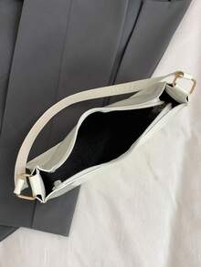 1 chiếc túi đeo vai hình trăng khuyết tối giản bằng chất liệu PU màu trơn, thiết kế khóa kéo tiện lợi, phù hợp cho các hoạt động hàng ngày. - trắng - Xem 9