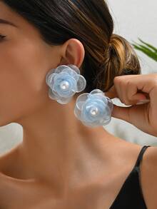 1对女士时尚简约清新风格山茶花耳环，适合日常佩戴和聚会场合 - 彩色 - 查看 6