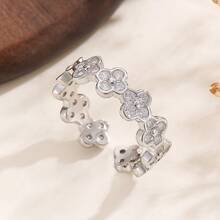 1 chiếc nhẫn hình hoa màu bạc, hợp kim đồng đính đá, đa năng phù hợp đeo hàng ngày và dự tiệc cho nữ. - Bạc - Xem 5