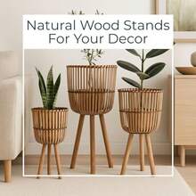 Sagebrook Home Macetas de Madera de bambú con Soportes rústicos Soportes para Plantas de Interior y Exterior para decoración del hogar y el jardín Juego de 3 Color marrón - marrón - Ver 4