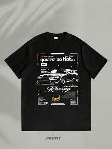 Camiseta para hombre con estampado de coche de carreras y texto Youre so hot California Racing estilo Y2K street style ideal para regalo de novio regalo de novia regalo diario - Negro - Ver 2