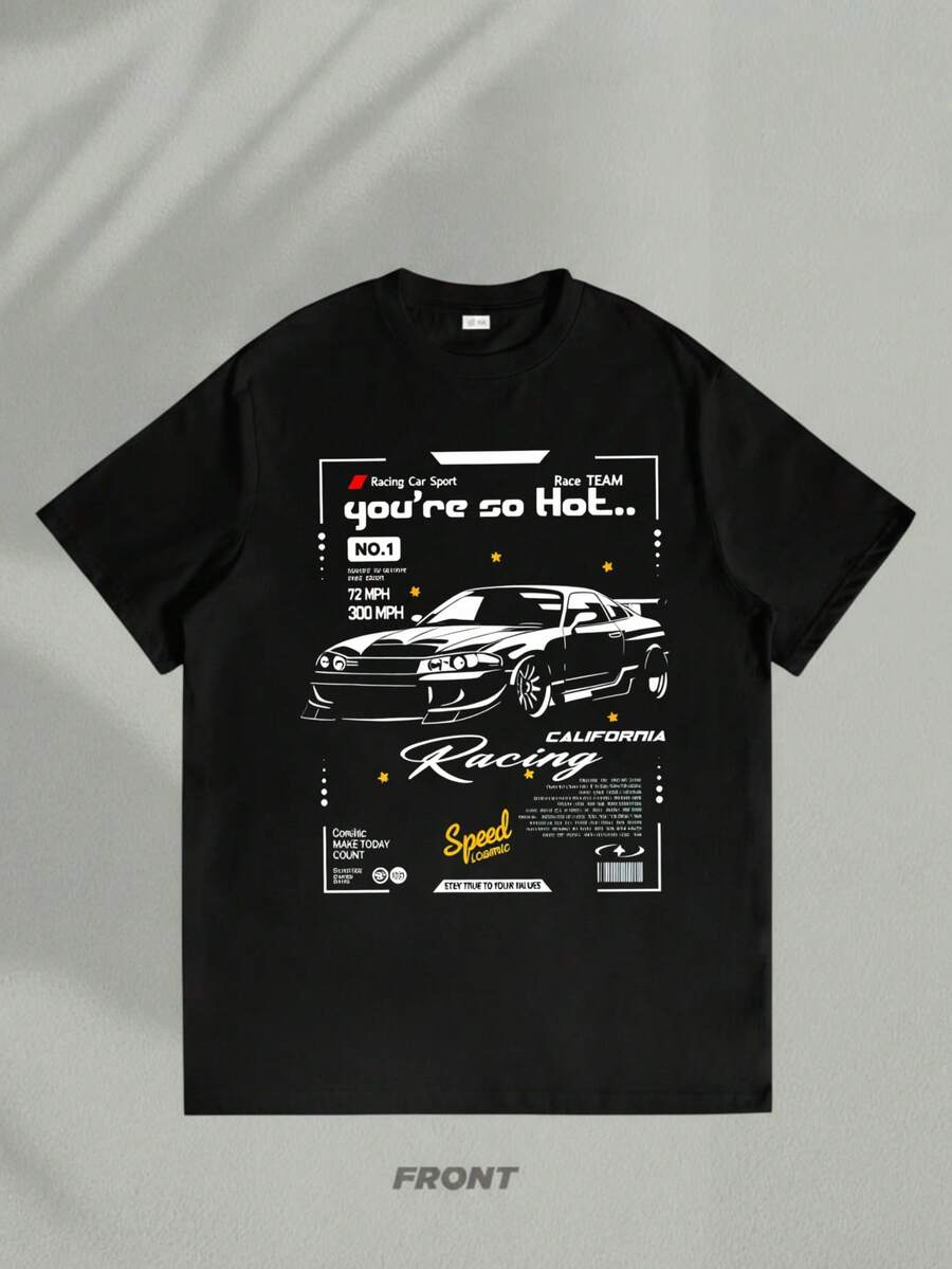 Camiseta para hombre con estampado de coche de carreras y texto Youre so hot California Racing estilo Y2K street style ideal para regalo de novio regalo de novia regalo diario
