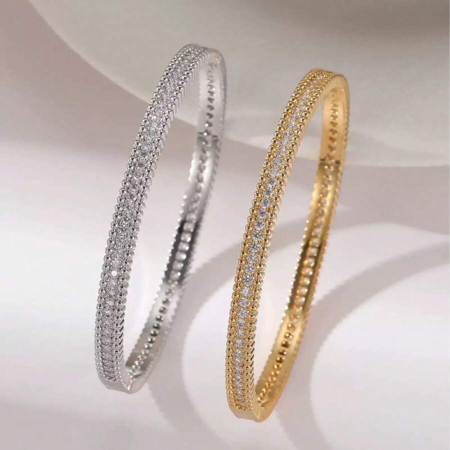 1pc Fashionable & Elegant Zirconia Studded Narrow Bangle Bracelet, Suitable For Daily Wear, Parties & Banquets - Bracelet - View 1