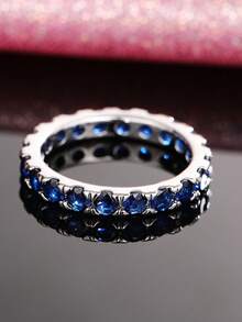 1 pieza Anillo de zirconia cúbica elegante para mujer para boda, compromiso, banda, joyería, regalo - Plateado - Ver 6