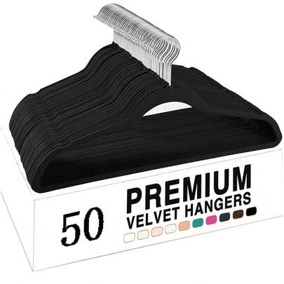 360°旋转天鹅绒防滑衣架，加厚防滑挂钩，超薄节省空间衣柜收纳架，优质服装收纳，家居装饰必备，适用于外套、衬衫、裤子、裙子、背心 | 适用于衣橱、浴室、洗衣房、零售店服装收纳整理，衣柜收纳配件