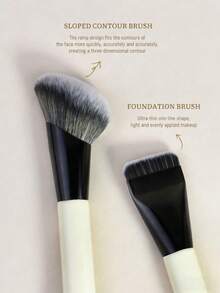1pc Dual-Ended Powder Foundation Brush, Multifunctional Makeup Brush, Contour Brush, Professional Cosmetic Brush - Yellow - View 4