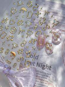 1 Piece Of Metal Nail Sticker Gold And Silver Heart-Shaped Nail Sticker 5D Heart-Shaped Nail Sticker Nail Decoration Sticker Nail Stickers - Gold - View 3