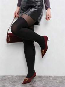 1件装女士连裤袜，黑色拼接长筒袜，性感休闲女士紧身裤 - 黑色 - 查看 2