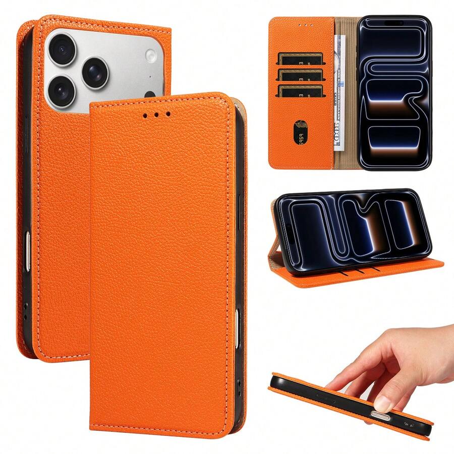 High-Quality Luxury Wallet With Card Slots, Kickstand, Magnetic Flip Cover Leather Phone Case Compatible With IPhone, Business Anti-Drop Protective Cover