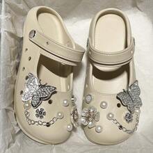 2025 Versatile Mary Jane House Slippers, EVA Cute Butterfly Pearl Minimalist Lightweight Slip-On Sandals - Khaki - View 2