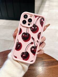 1pc New Creative Pink Full-Screen 3D Cherry Pattern Phone Case, Full Coverage Precision Cutout Camera Soft Protective Cover Suitable For IPhone 17 Air/17 Pro Max/17/16 Plus/15/14/13/12/11/XS Max/XR/7/8 - Light Pink - View 1