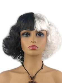 Black & White Witch Wig, Costume Headpiece For Cosplay, Masquerade Ball Prop - Black and White Center Part - View 5