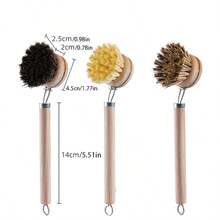 1pc Replaceable Head Wooden Handle Dish Brush, Multi-Functional Natural Bristle Kitchen Cleaning Brush For Bowls, Plates, Pots - Detachable Cleaning Brush - View 3