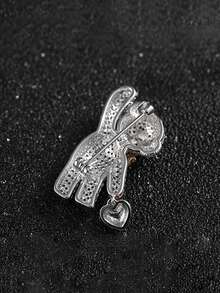 1pc Copper Zirconia Encrusted Heart Shaped Brooch Pin, Suitable For Men And Women Wear Or Gift - Bear Heart Brooch - View 4