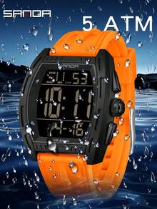 Đồng hồ điện tử thời trang nam SANDA 6328, đồng hồ báo thức đa chức năng, lịch dạ quang, bấm giờ kỹ thuật số dành cho sinh viên. - trái cam - Xem 2