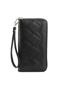 新款刺绣爱心字母拉链钱包，复古简约PU皮革多功能女士手拿包，带腕带 - 黑色 - 查看 1