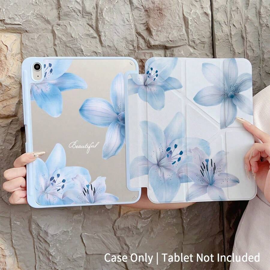 Watercolor Blue Lily Tablet Protective Case With Origami Stand - Shock-Resistant Protective Case, Fresh And Elegant Aesthetic Design, Protective Tablet Case With Pen Slot, Suitable For Pro (M5)/ Air (M3)/ 11"(A16)/ 10.9/10.2/ Air 5th Gen/Pro11/10th/9.7/Air 2/ (7th Gen)/ (8th Gen) And Galaxy Tab S6 Lite 10.4 Inch - 查看 1