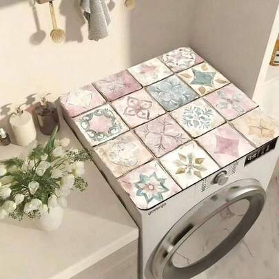 1 tấm phủ chống bụi cho máy giặt phong cách Bohemian, màu hồng với họa tiết gạch nhiều màu sắc, phù hợp với hầu hết các máy giặt tiêu chuẩn, thích hợp trang trí nhà cửa, nhà bếp, tiệc tùng, đám cưới, nhà hàng.