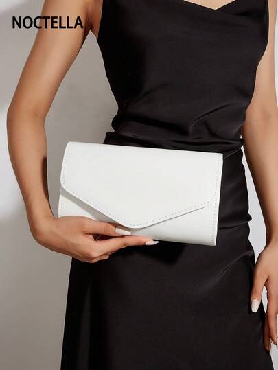 Noctella This Glossy And Lustrous White PU Leather Clutch Features A Flap Design With Exquisite Stitching, Exuding A Luxurious Evening Style. The Shiny PU Material And Elegant Stitching Design Perfectly Complement The Elegant Atmosphere Of Weddings, Formal Dinners, And Parties, Enhancing The Refined Aesthetics Of The Overall Look. It Is An Ideal Gift For Women.