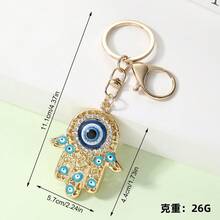 6件套法蒂玛手形钥匙扣，欧美棕榈眼钥匙圈，女士包包配饰，吊坠，闪亮字母波西米亚锌合金饰品，夏季 - 彩色 - 查看 13