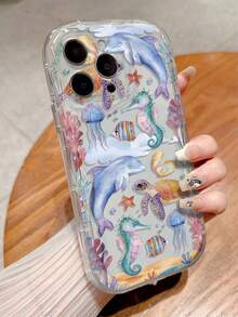 Cream Textured Ocean Turtle & Seahorse Painted Anti-Drop Cartoon Phone Case Compatible With IPhone 14, 14 Pro, 14 Pro Max, 13, 13 Pro, 13 Pro Max, 11, 11 Pro Max, 12, 12 Pro, 12 Pro Max, XR, XS, 15, 15 Pro, 15 Pro Max, 16, 16 Pro, 16 Pro Max, 17, 17 Pro, 17 Air, 17 Pro Max, Galaxy S24, A04, A12, A13, A14, A23, A24, A32, A33, A51, A52, A53, A54, A72, S20 FE, , 9, 9A - Multicolor - View 4