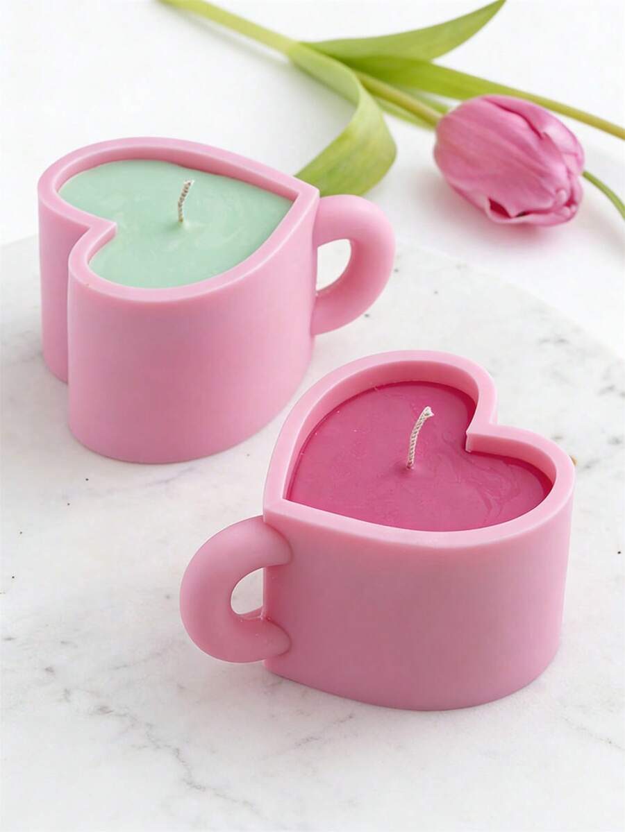 心形马克杯蜡烛硅胶模具 爱心杯香薰蜡烛制作材料 DIY树脂石膏婚礼纪念品 闺蜜礼物 - 白色矽膠模具 - 查看 1