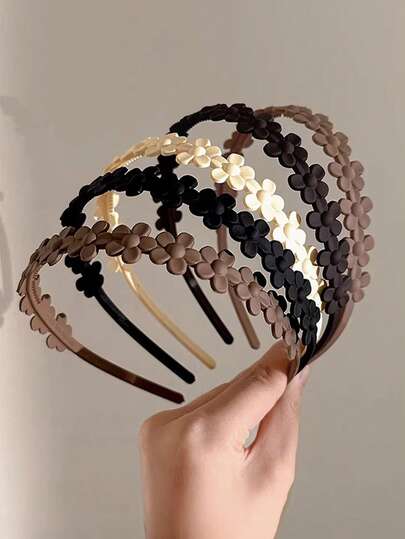 1pc Women's Bohemian White, Black, Dark Coffee, Light Coffee, Khaki Small Flower Headband, Lacquered Plastic Hairband, Fashion Versatile, Elegant Minimalist, Suitable For Daily, Casual, Party, Beach, Vacation, Hairstyling, Face/Hair Washing, Makeup, Outfit Accessory, Spring/Summer/Autumn/Winter Headband Hair Band Diadema Hair Hoop