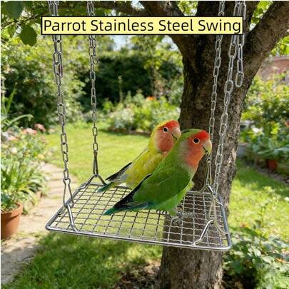 Hamaca colgante para pájaros pequeños, columpio de acero inoxidable para loros, juguete de escalada colgante para jardín al aire libre, accesorios de percha colgante para jaulas de pájaros, adecuado para todas las estaciones