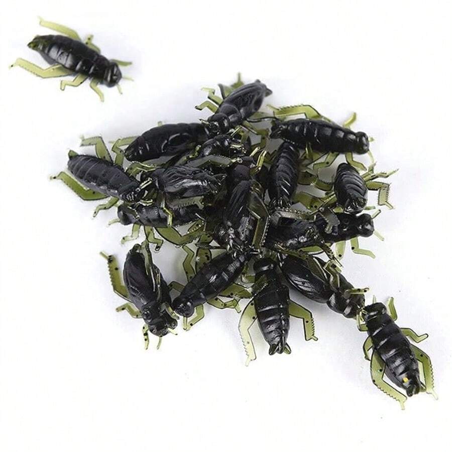 30/60 piezas Cebo de pesca de silicona suave con forma de grillo, cebo artificial de insecto - Verde Oscuro - Ver 1