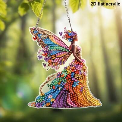 2D Flat Acrylic DIY Diamond Painting Kit, Vibrant Butterfly Fairy Diamond Art Painting For Hanging, Asymmetrical Shaped Diamond Suncatcher, Suitable For Garden, Window, Porch, Wall, Room, Living Room, Study Home Decor, Mosaic Handcraft, Colorful Room Decoration, Multipurpose Holiday And General Decoration
