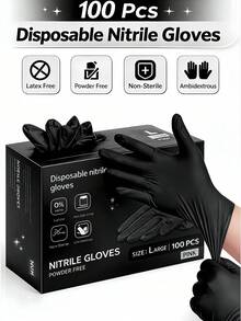 100/50 pares de guantes de nailon negro premium sin polvo. Sin polvo, engrosados, resistentes a la abrasión, a prueba de pinchazos, impermeables y resistentes al aceite, antideslizantes, muy elásticos, duraderos y resistentes a las manchas. Adecuados para limpieza, limpieza de cocina, bodas, decoración del hogar, decoración de habitaciones, utensilios de cocina, accesorios de cocina, almacenamiento, picnics, bolsas pequeñas, paraguas, pintura y cumpleaños (embolsados). - Negro - Ver 2