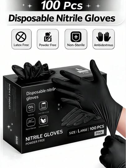 100/50 Packs Of Premium Black Nitrile Gloves, Powder-Free, Thickened, Abrasion-Resistant, Puncture-Resistant, Waterproof And Oil-Proof, Non-Slip, Highly Elastic, Durable, And Stain-Resistant. Suitable For Cleaning, Kitchen Cleaning, Nail Care, Hairdressing, Painting