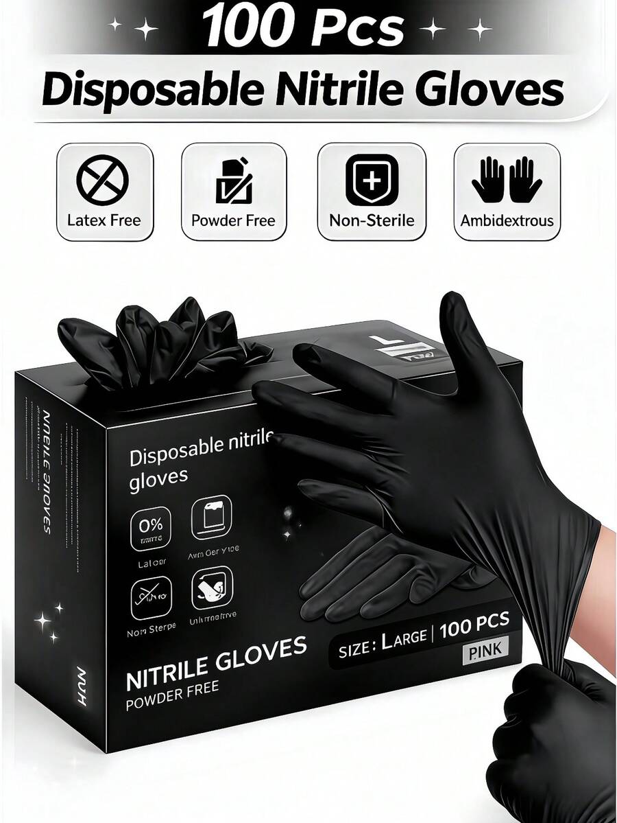 100/50 pares de guantes de nailon negro premium sin polvo. Sin polvo, engrosados, resistentes a la abrasión, a prueba de pinchazos, impermeables y resistentes al aceite, antideslizantes, muy elásticos, duraderos y resistentes a las manchas. Adecuados para limpieza, limpieza de cocina, bodas, decoración del hogar, decoración de habitaciones, utensilios de cocina, accesorios de cocina, almacenamiento, picnics, bolsas pequeñas, paraguas, pintura y cumpleaños (embolsados).