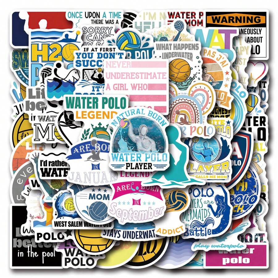 61 PCS Water Polo Stickers High-Quality And Beautiful Stickers For Scrapbook, Journaling, Laptop, Bumper, Skateboard, Water Bottles, Computer, Phone, Hard Hat, Car Stickers And Decals - Multicolor - View 1