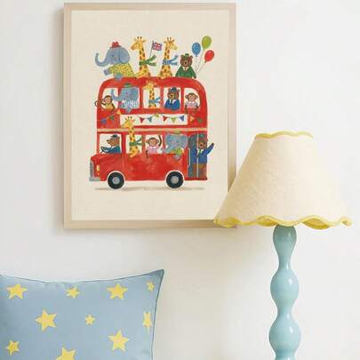 1pc Canvas Wall Art, Children's Room Decor, London Bus Theme, Animal Riding Red Bus, Neutral Kids Room Decor, Cartoon Animal Wall Art, Art Print, Cozy Nursery Gift, Boys Room Decor, Girls Room Decor, Modern Boho Poster, Modern Nursery Poster, Room Decor, Bedroom Decor, Bathroom Decor, Playroom Decor, Kindergarten Poster, Baby Gift, Newborn Gift