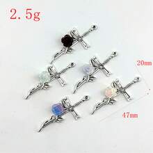 1件十字架钉玫瑰吊坠耳环项链配饰，节日礼物 - 銀色十字架 - 查看 4