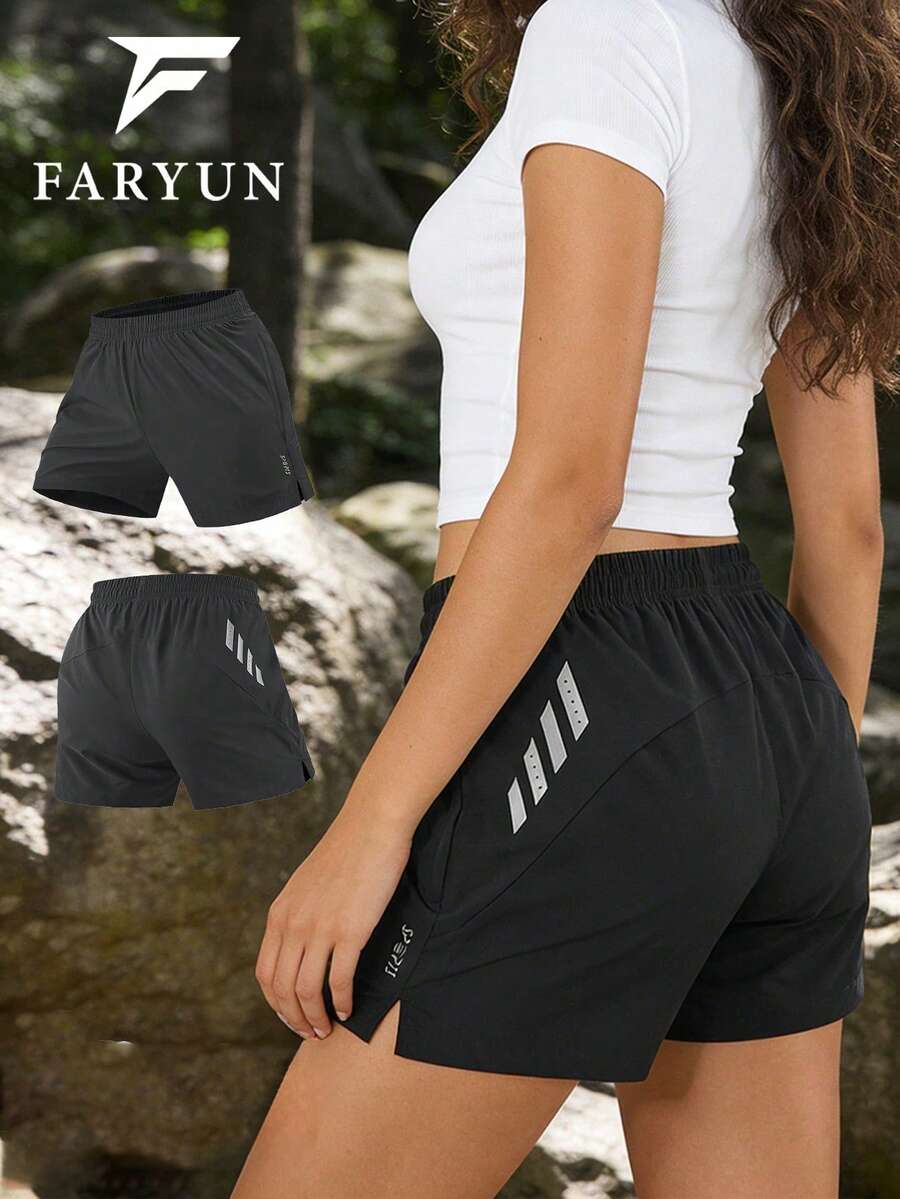 女款休閒百搭印花設計短褲,純色極簡優雅休閒戶外百慕達短褲,運動黑色 - 黑色 - 查看 1