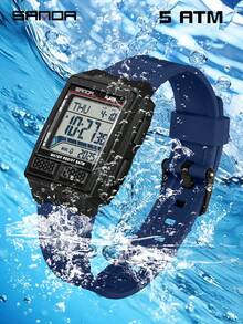 SANDA. SANDA 2212 青少年运动电子手表 5ATM 防水 夜光倒计时秒表闹钟 3D立体表壳 - 藍色 - 查看 3