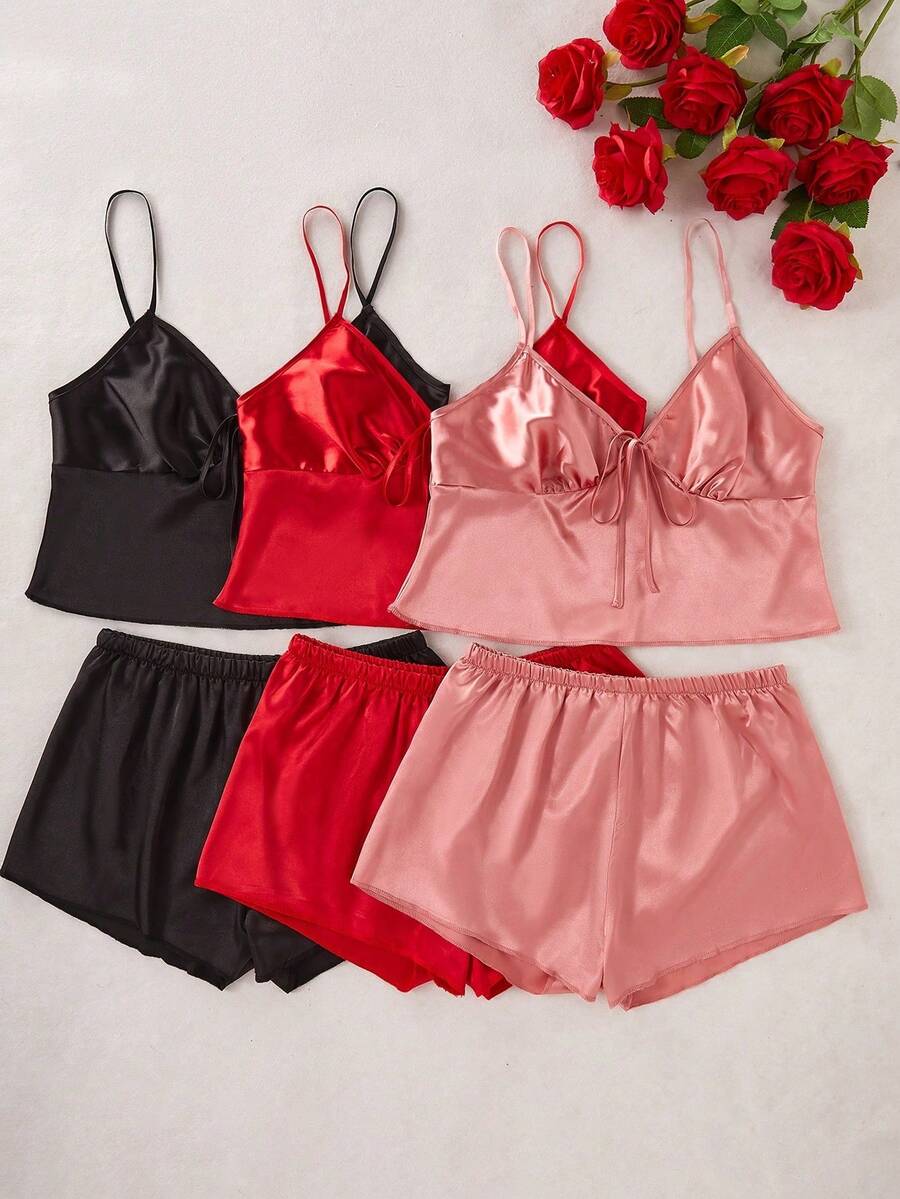 6件套女士吊带睡衣套装，吊带背心和短裤，性感又清凉 - 彩色 - 查看 1