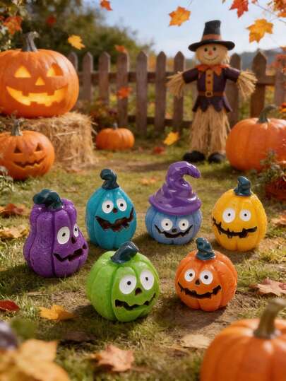 12pcs Funny Big Mouth Pumpkin Miniature Sculptures, DIY Decor Hanging Ornaments, Desktop Accents, Micro Landscape, Car Decor, Cake Topper, Party Decorations, Random Styles