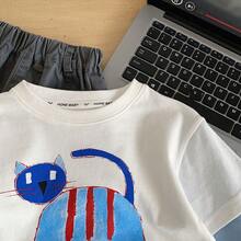 2026 Spring New Boys Long Sleeve 2 In 1 Casual Colorblock Cat Pattern Pullover Sweatshirt - White - View 2