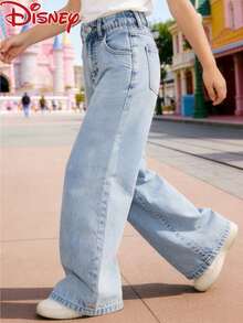 Disney-Branded Licensed Girls Children's Jeans, The Aristocats Group Portrait And Paris Street Scene Patterned And Printed, Straight-Leg Pants For Teenagers In Spring/Summer, Casual, , Cool, And Versatile Denim Pants - Light blue - 查看 4