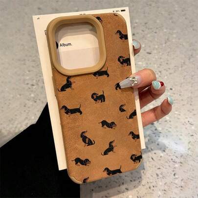 1pc Dachshund Design Leather Phone Case, High Quality Compatible With Apple Models 17/17Pro/17Promax/16/16Plus/16Pro/16ProMax/15/15Plus/15ProMax/14/14Plus/14Pro/14ProMax, 13/13Pro/13ProMax, 12/12Pro/12ProMax, 11/11Pro Max