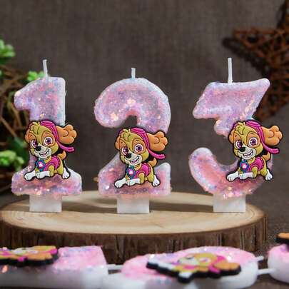 Paw Patrol 汪汪队立大功可爱小狗主题生日蛋糕蜡烛（0-9岁），生日蛋糕装饰，儿童生日蛋糕蜡烛