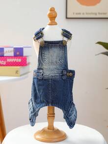 1件宠物服装，犬猫服装，小型犬背带裤，幼犬四肢背带套装 - 闪电图案背带裤 - 藍色 - 查看 4