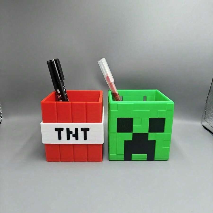 1pc Minecraft TNT Block Pen Holder, Creeper Cube Pen Holder, Minecraft Game Peripheral Multifunctional Pen Holder - Multicolor - View 1