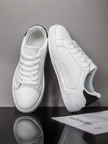 Men's Flat Sneakers, Lightweight Low-Top Style, Suitable For Daily Wear, Walking And Gym Use - Fashion - White and Black - View 9