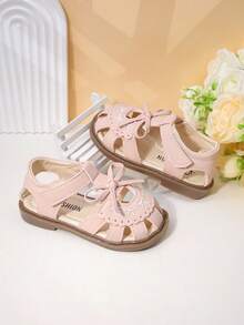 一双可爱时尚的按摩垫平底儿童凉鞋，柔软防滑，适合幼儿学步，春、夏、秋、冬四季穿着。 - 粉色 - 查看 4