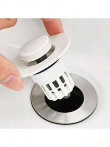 1pc Pop-Up Bathroom Sink Drain Stopper - Multifunctional Pressure Filter, Durable Plastic Material, Bathroom Sink Anti-Clogging, Essential Drainage Accessory, Sink Drain Filter, Household Hair Catcher, Restaurant & Kitchen Food Debris Strainer, Bathroom Accessory & Tool, Modern Bathroom Elegant Design, Bathroom Sink Accessory - White - 查看 4