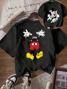 Disney Loose Fit Mickey Mouse Butt Print T-Shirt, Suitable For Summer And Spring, Short Sleeved Top, Women's Clothing, Holiday Gift Party Clothing. - 黑色 - 查看 1